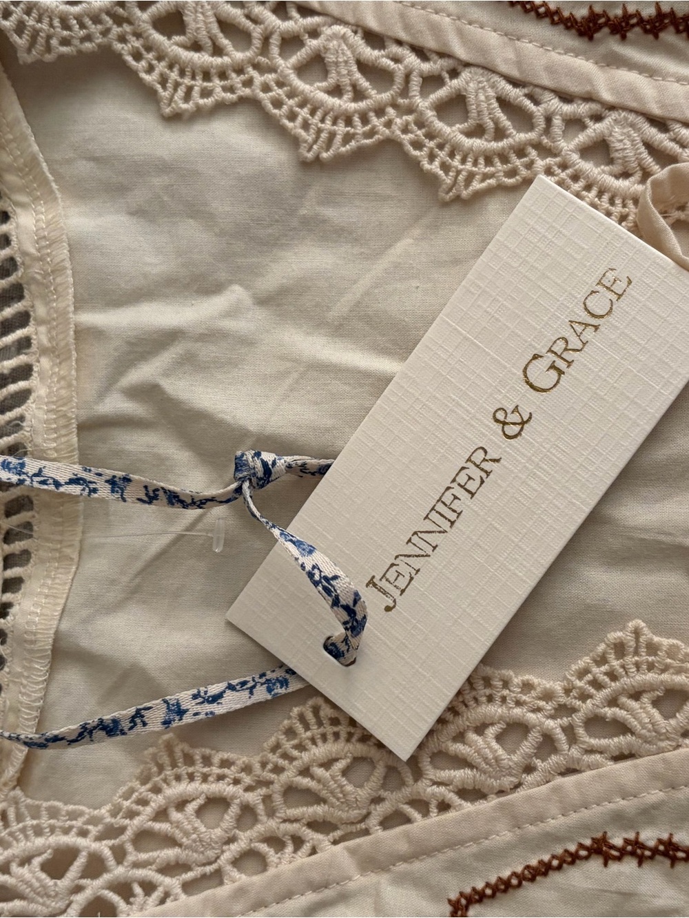 Jennifer & Grace Embroidered Lace-Trim Cropped Blouse in Cream - Picture 6 of 10